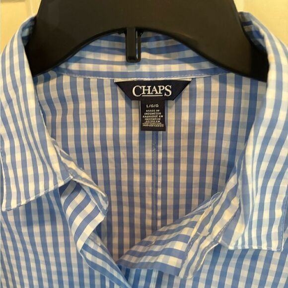 Chaps Blue and White Checkered Popover Top size L - Picture 5 of 6
